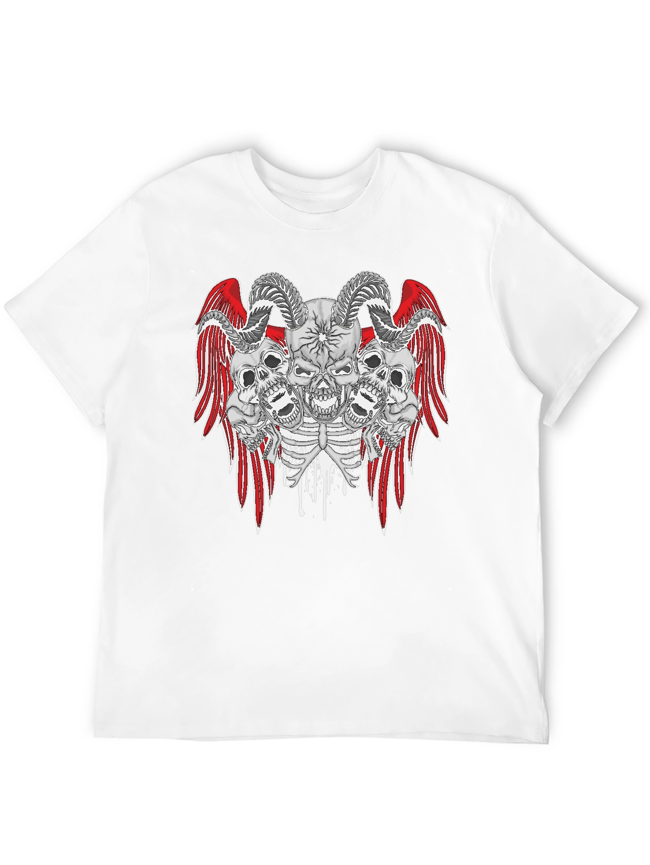 Skull and Wings Graphic Print Tee - Gothic Style