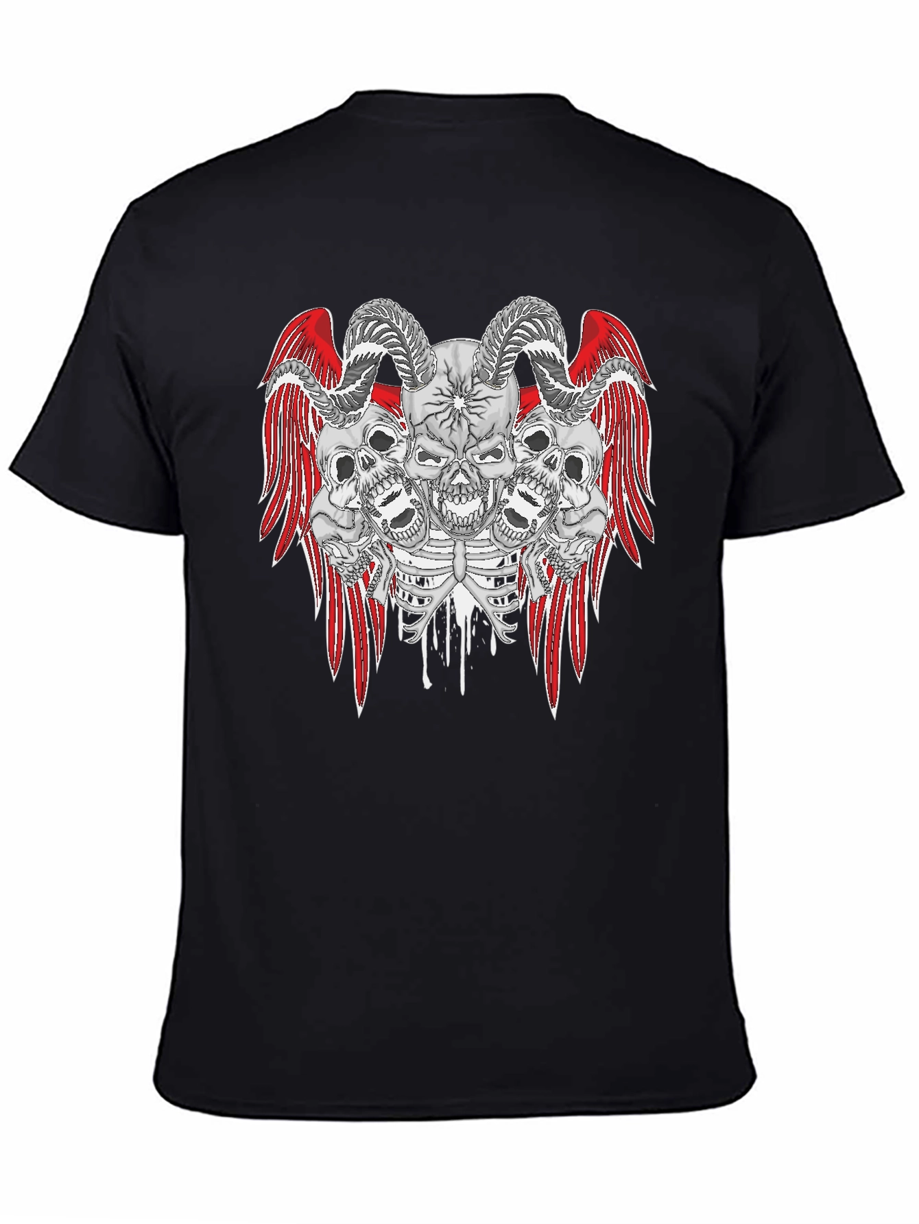 Skull and Wings Graphic Print Tee - Gothic Style
