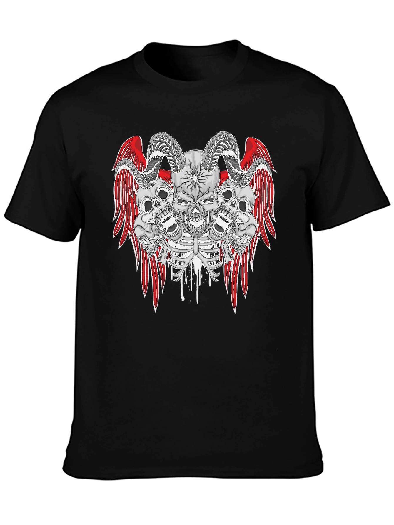 Skull and Wings Graphic Print Tee - Gothic Style