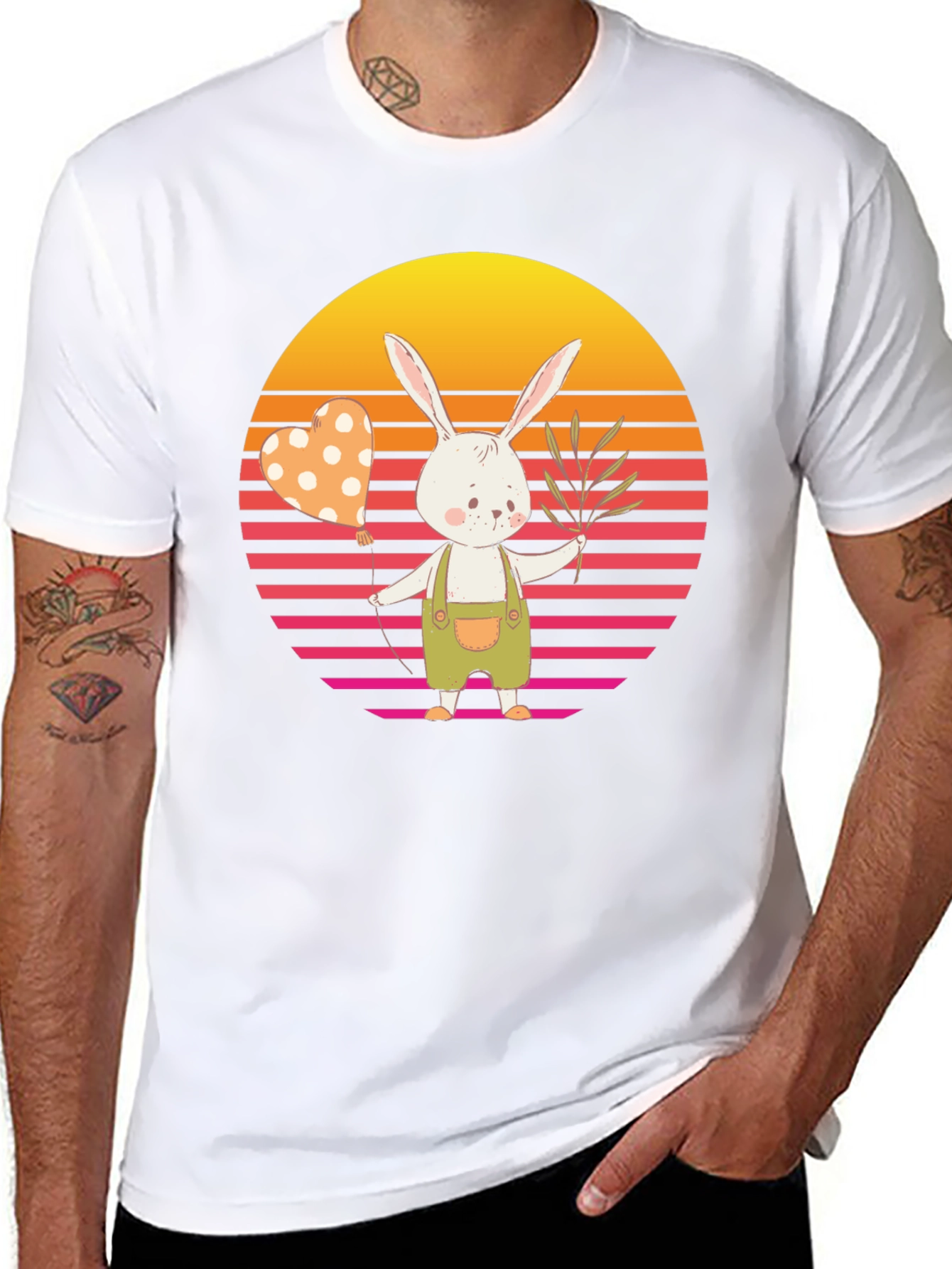 Cute Bunny T-Shirt: Retro Sunset Style