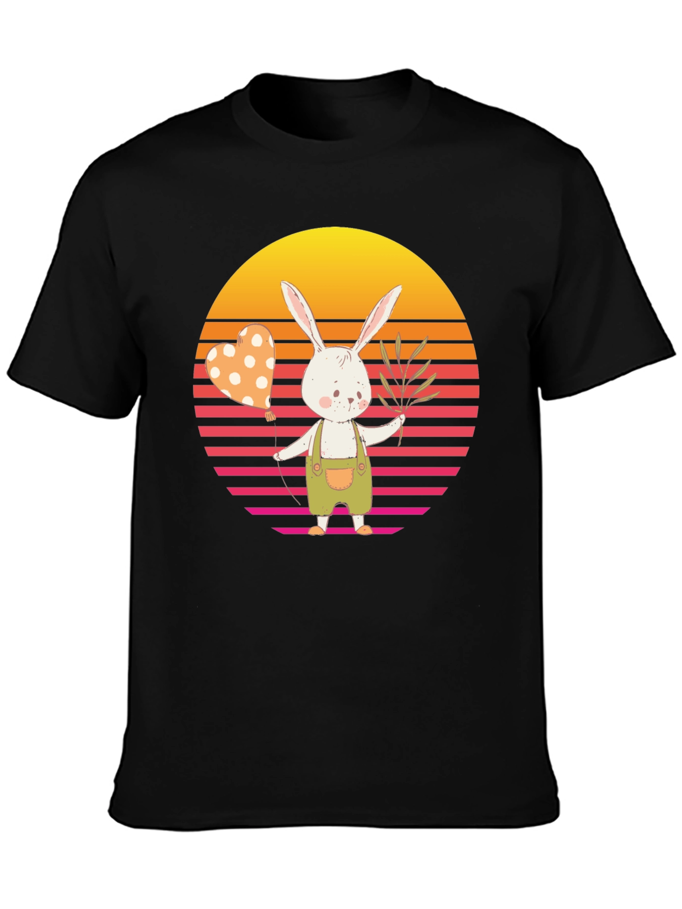 Cute Bunny T-Shirt: Retro Sunset Style