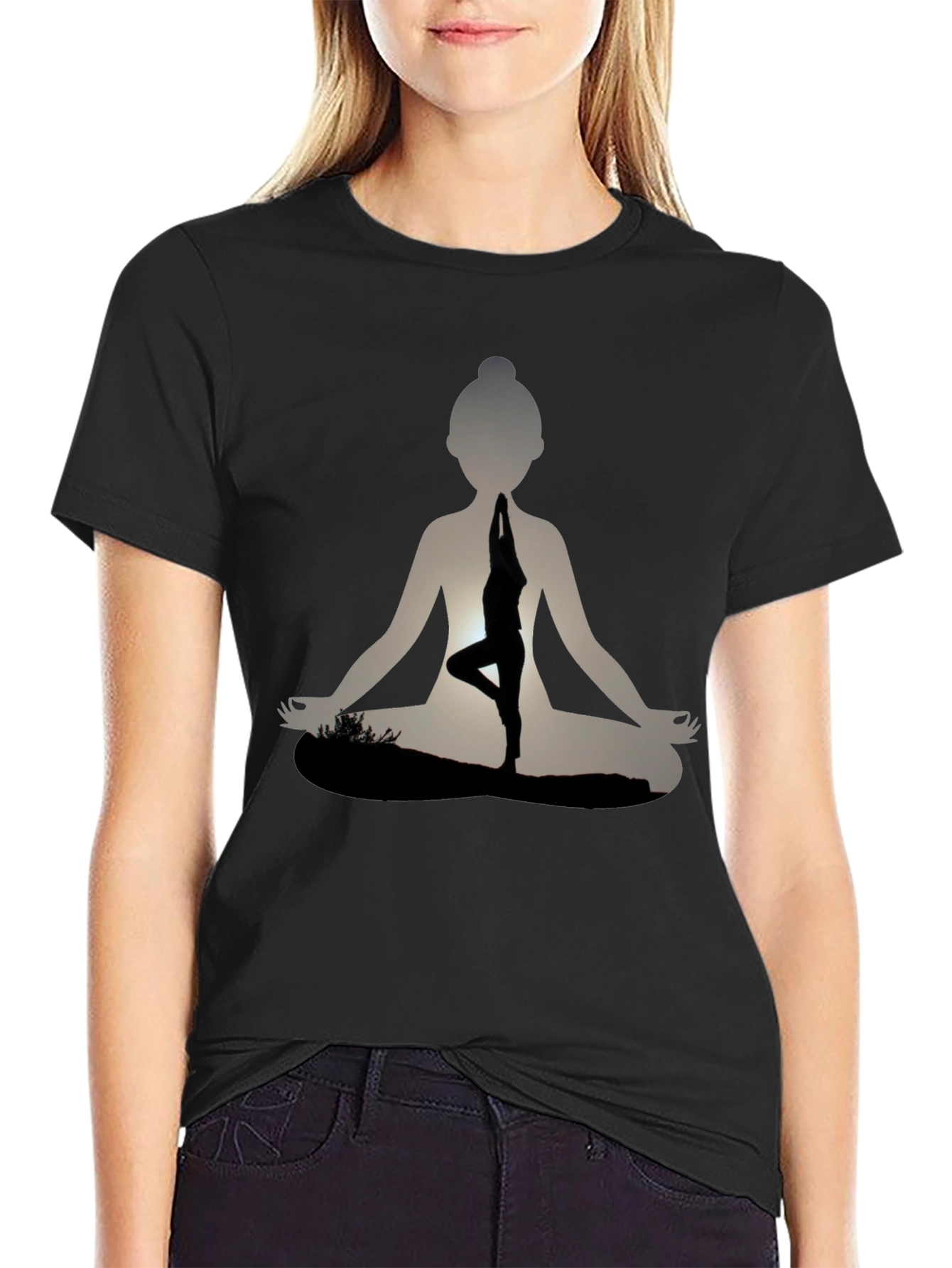 Yoga Pose Silhouette Graphic Print T-Shirt