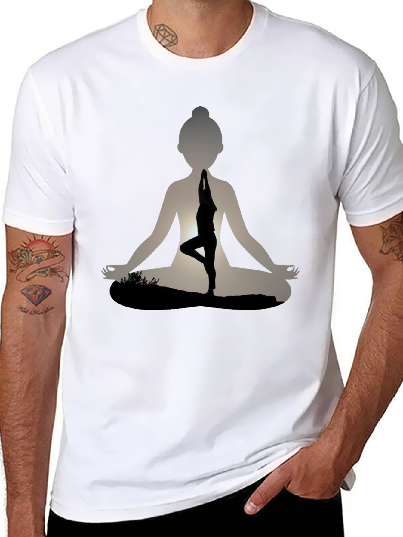 Yoga Pose Silhouette Graphic Print T-Shirt