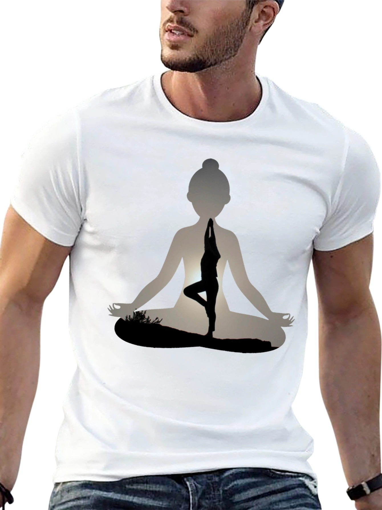 Yoga Pose Silhouette Graphic Print T-Shirt