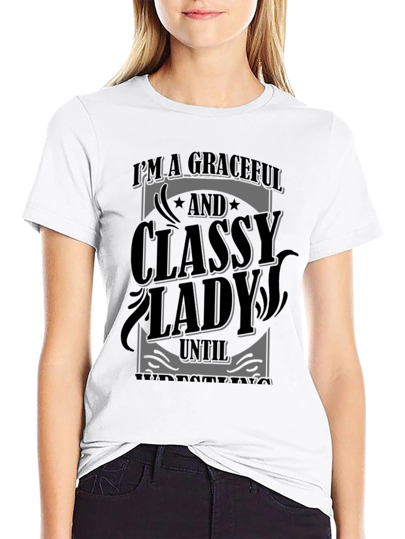 Graceful Classy Lady Graphic Tee - Black