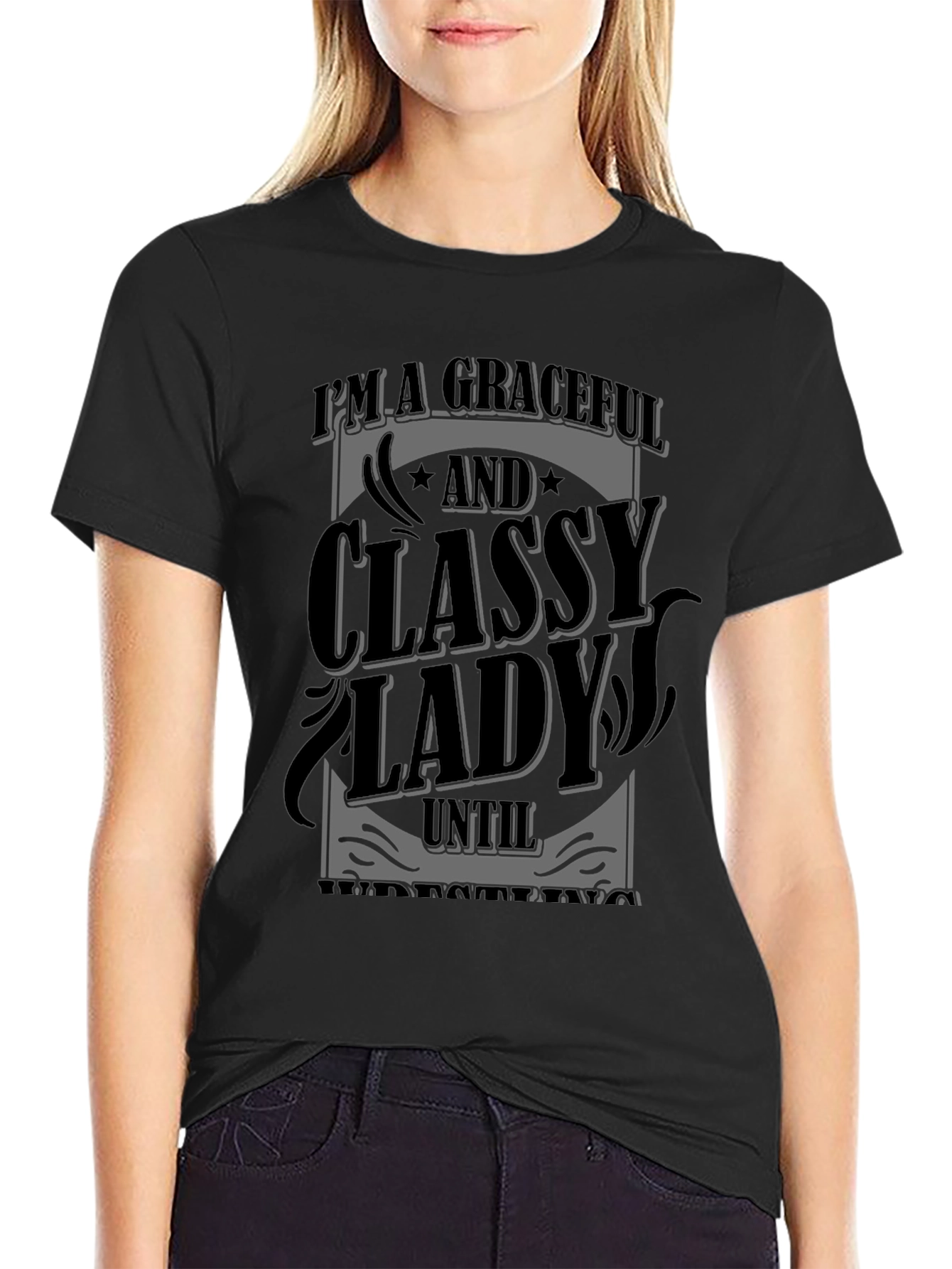Graceful Classy Lady Graphic Tee - Black