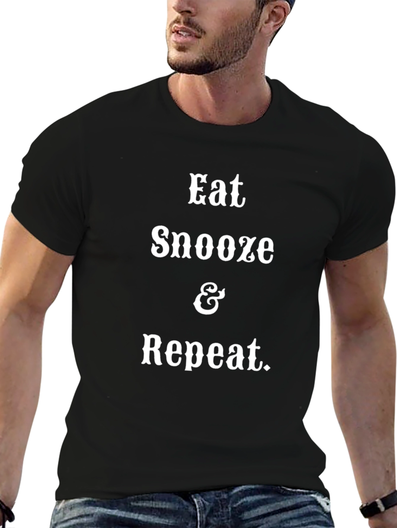 Eat Snooze Repeat T-Shirt -  Black Cotton Tee