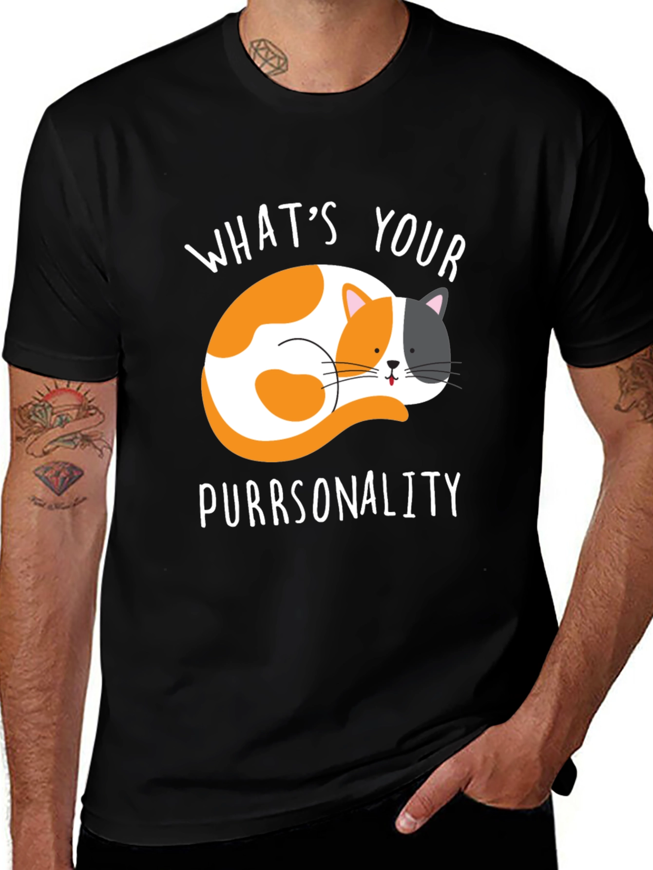 Purrsonality Cat Graphic Tee - Black Cotton T-Shirt