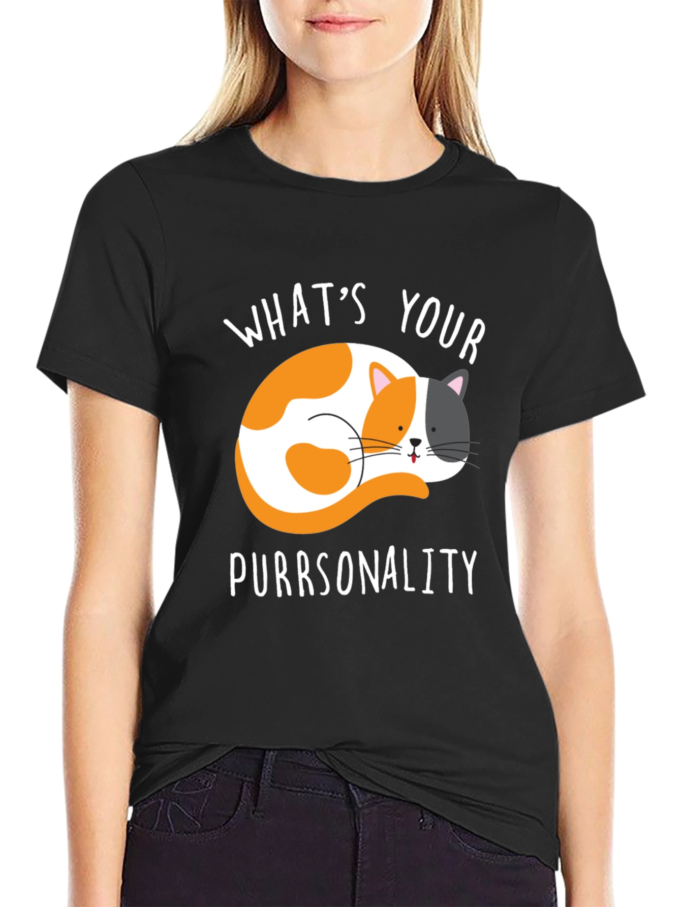 Purrsonality Cat Graphic Tee - Black Cotton T-Shirt