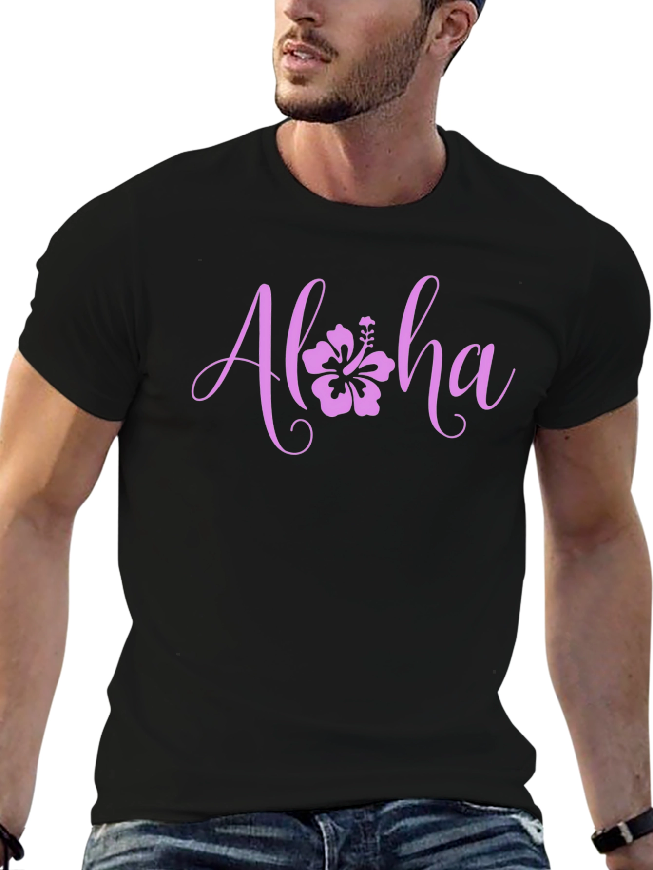 Aloha Flower Graphic Black T-Shirt