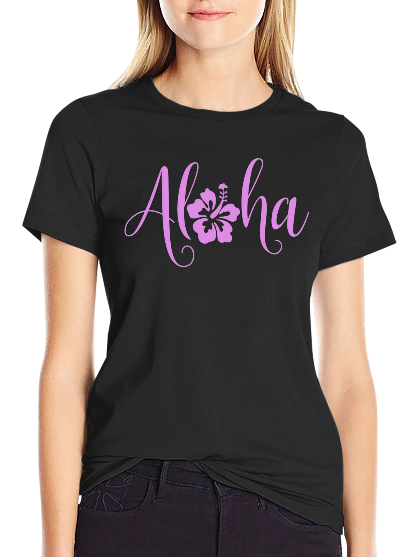 Aloha Flower Graphic Black T-Shirt