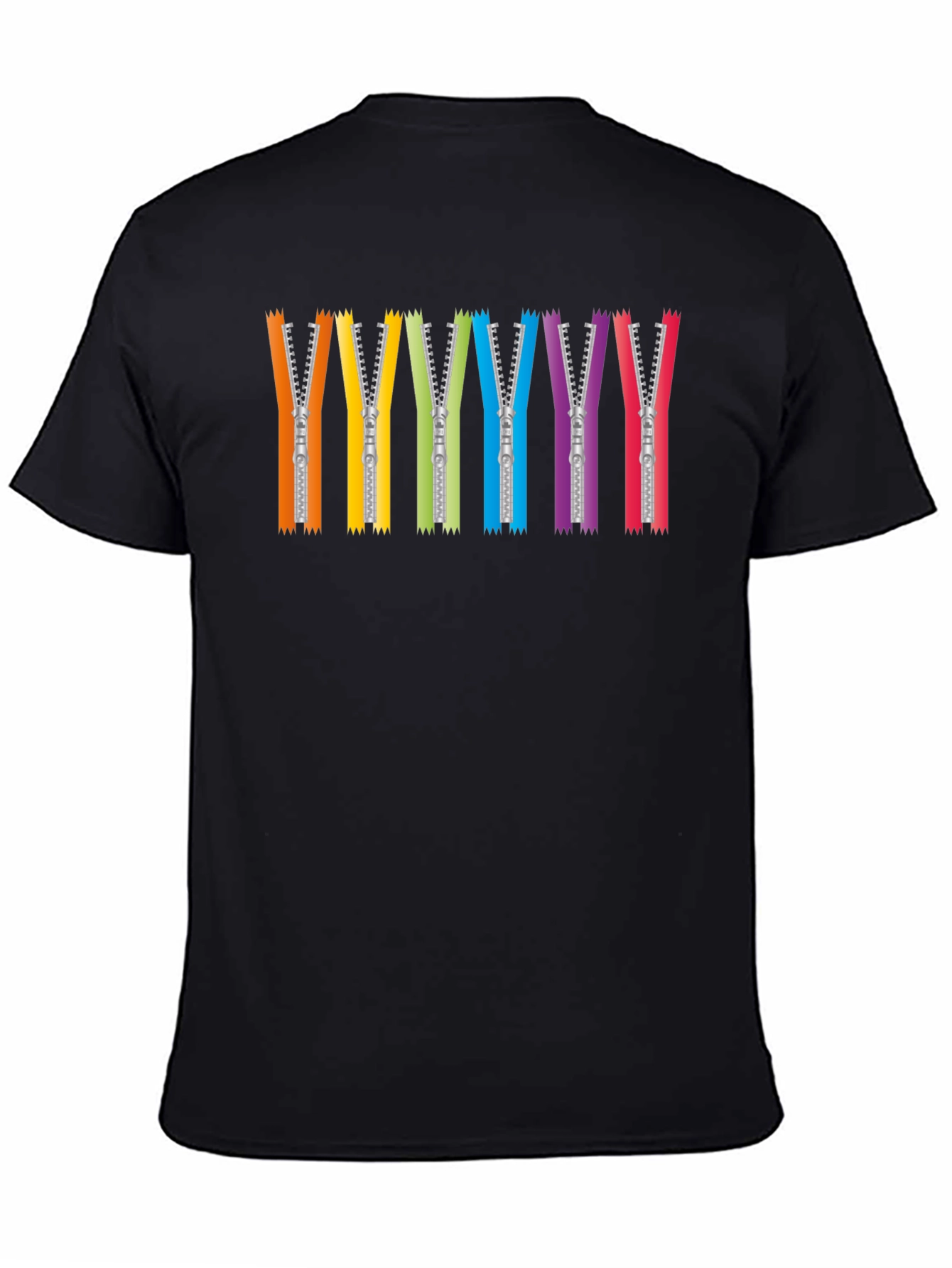 Rainbow Zipper Graphic Tee - Black Crew Neck T-Shirt