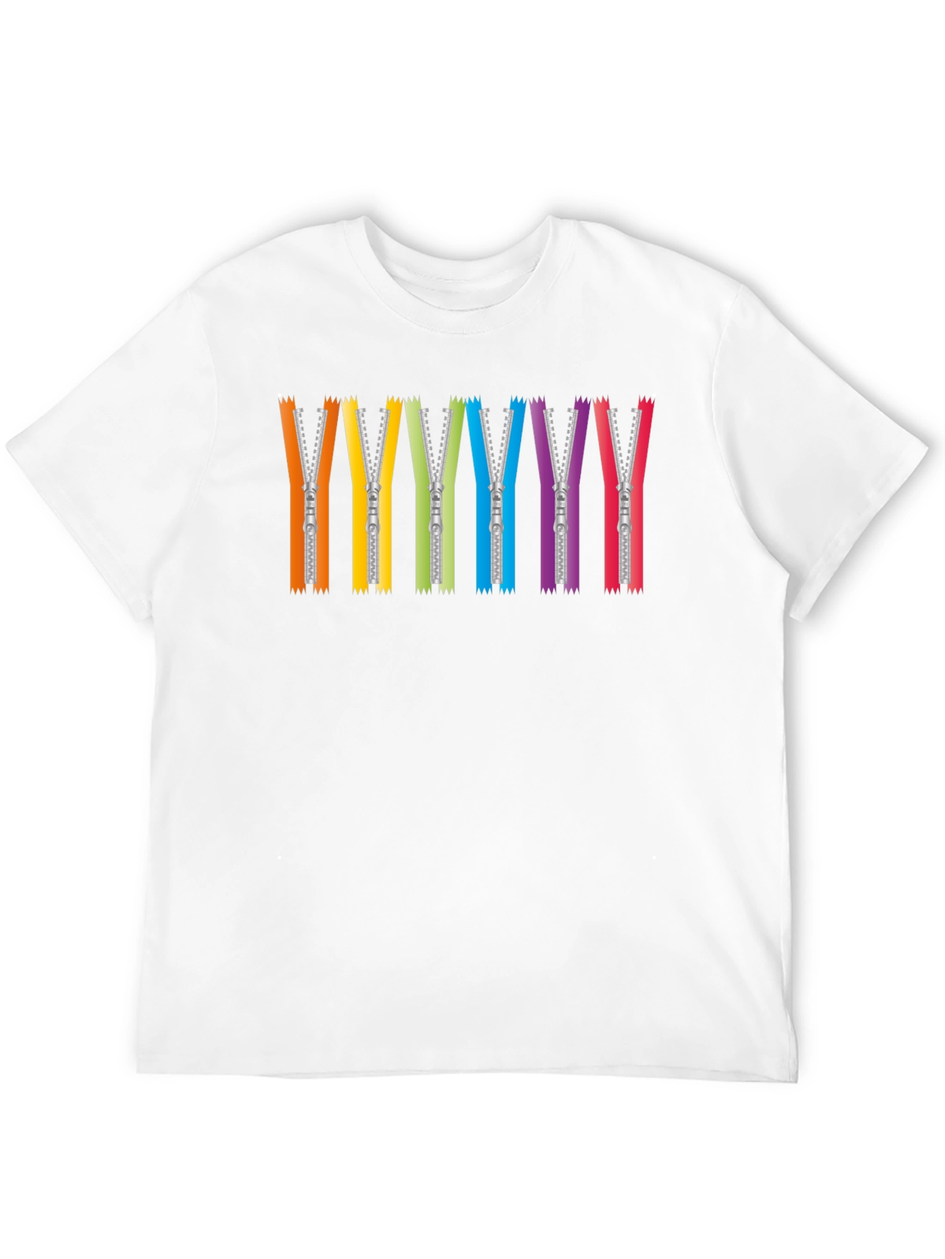 Rainbow Zipper Graphic Tee - Black Crew Neck T-Shirt