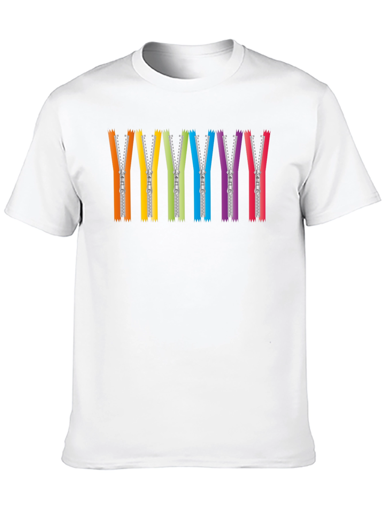 Rainbow Zipper Graphic Tee - Black Crew Neck T-Shirt