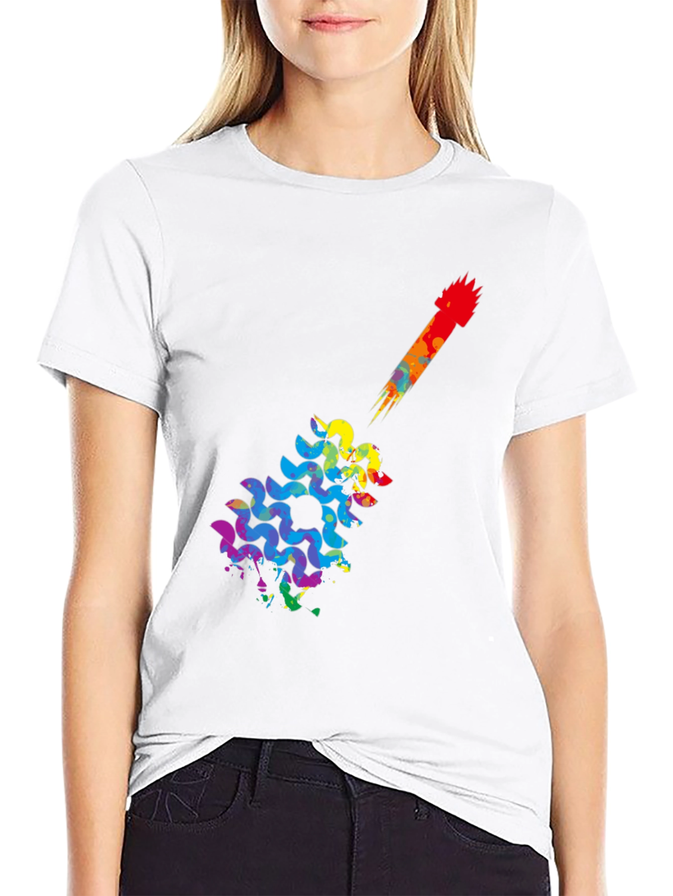 Rainbow Guitar Art Mens Black T-Shirt