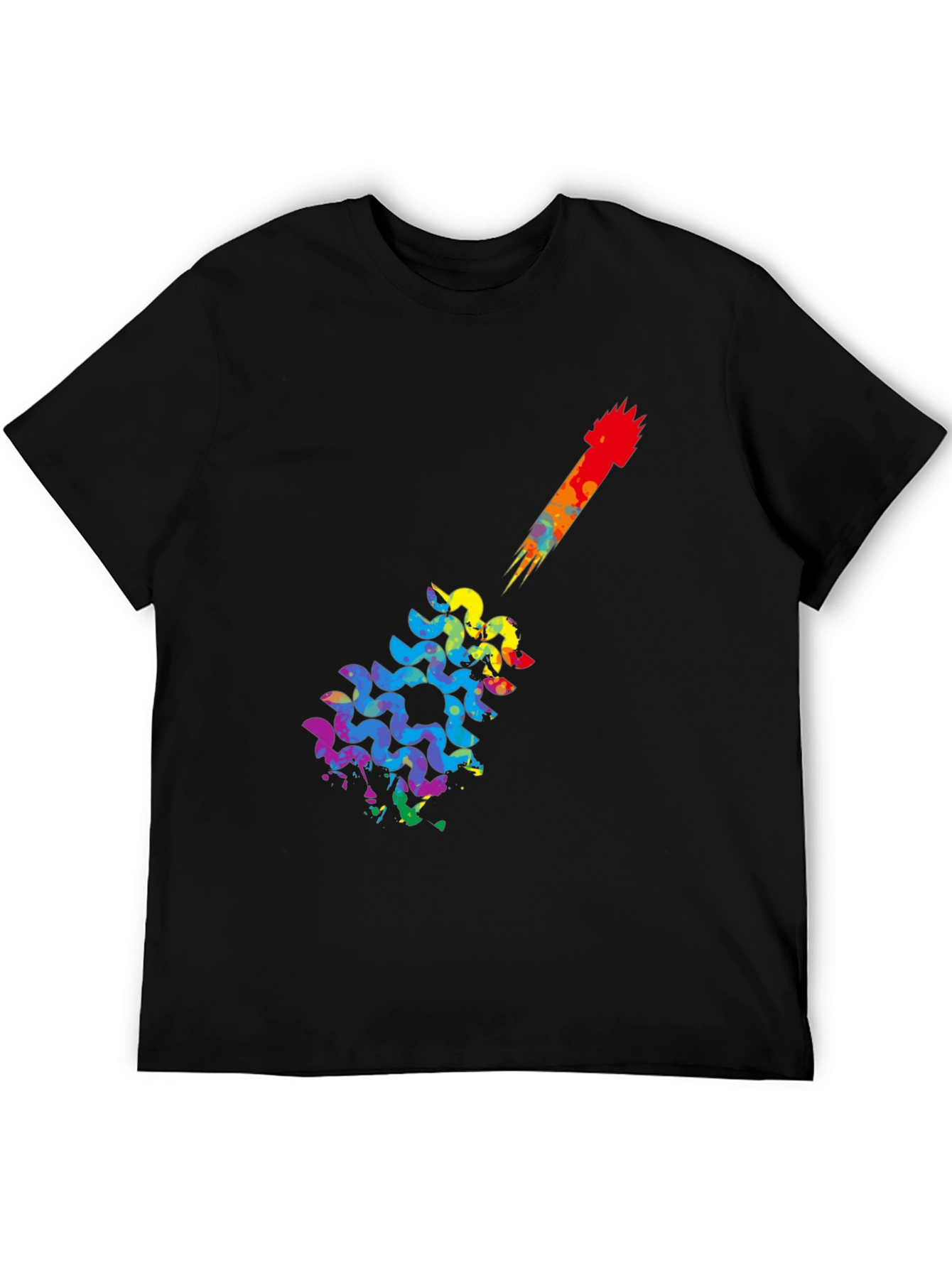 Rainbow Guitar Art Mens Black T-Shirt