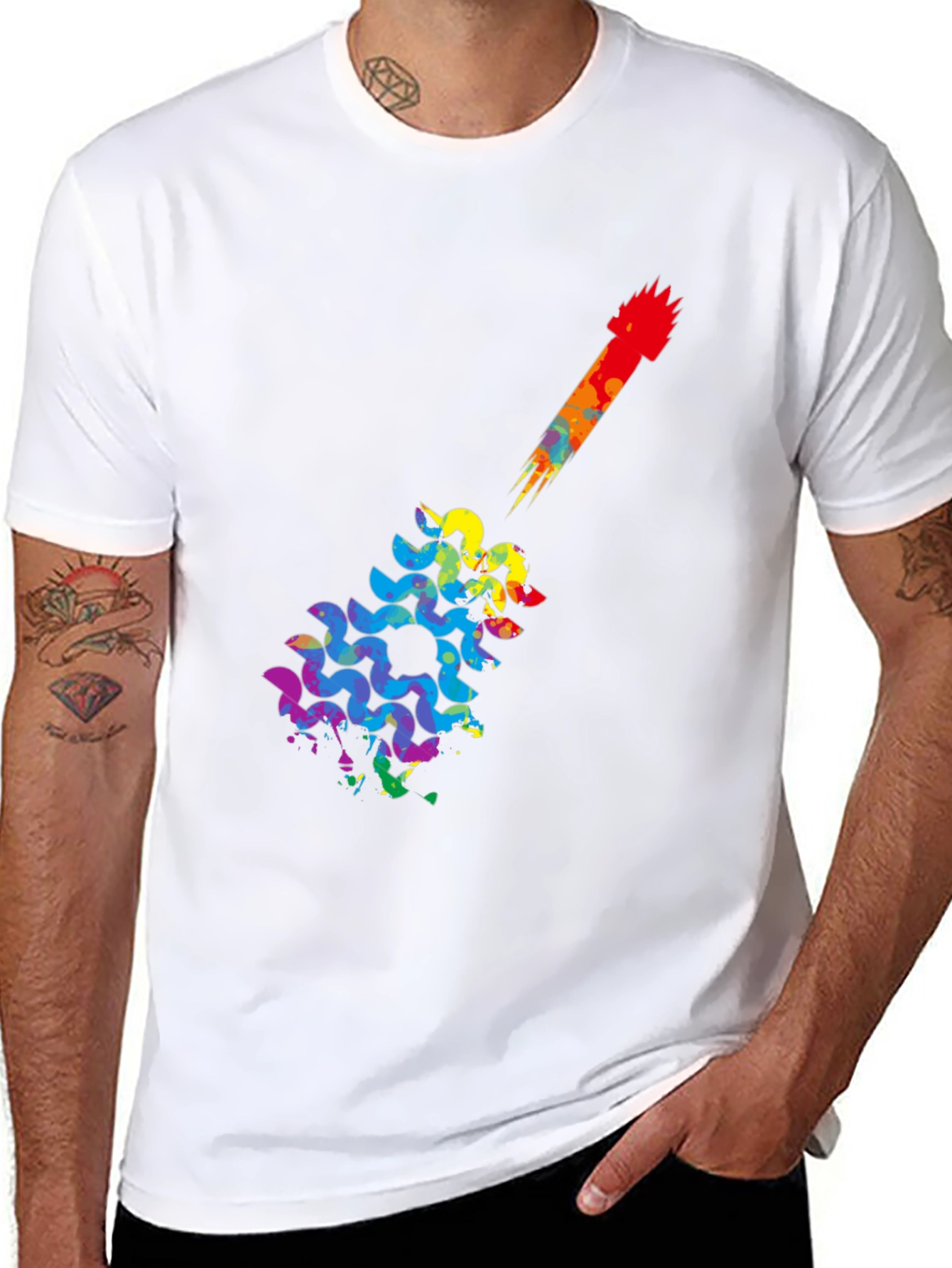 Rainbow Guitar Art Mens Black T-Shirt