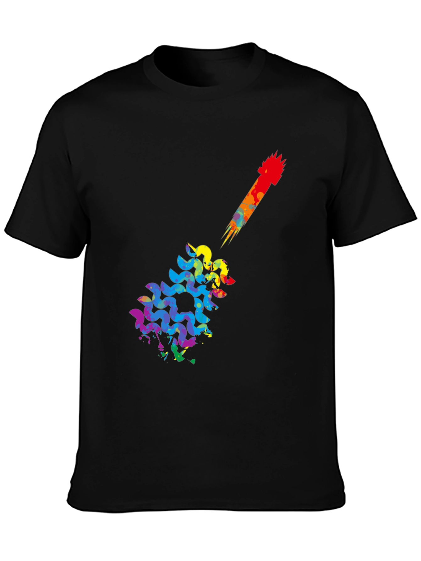 Rainbow Guitar Art Mens Black T-Shirt