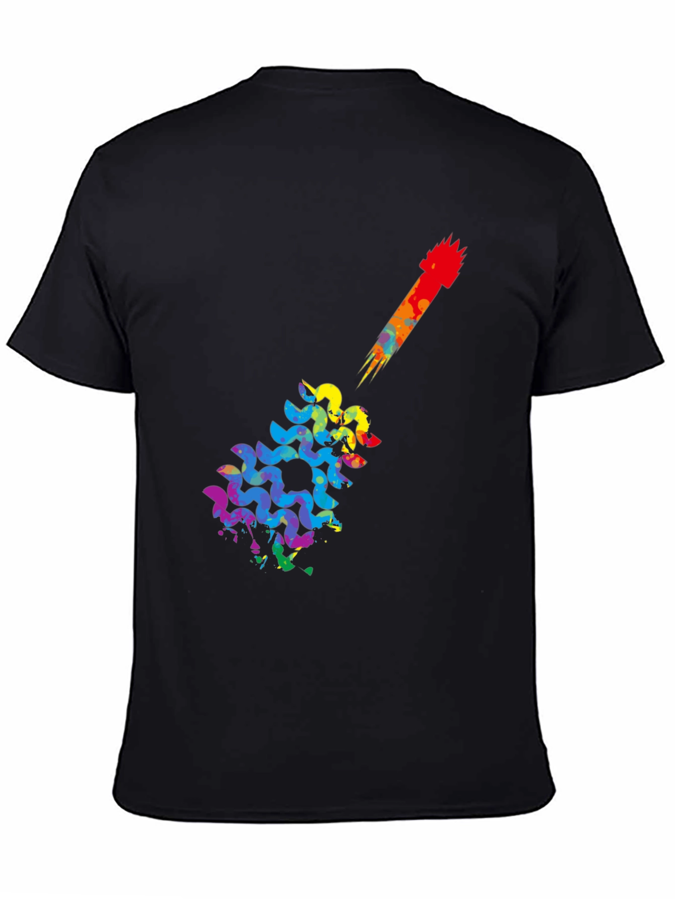 Rainbow Guitar Art Mens Black T-Shirt
