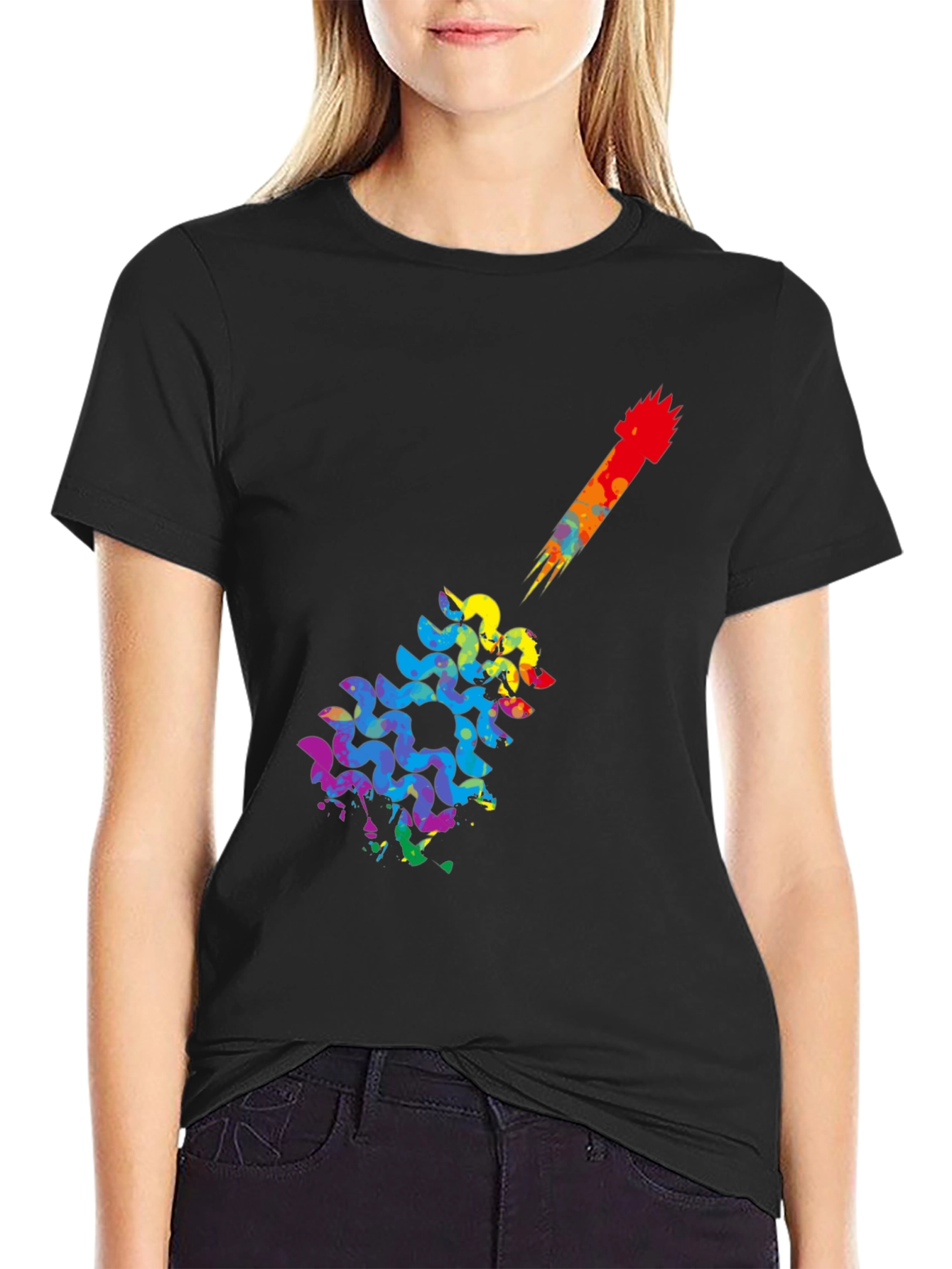 Rainbow Guitar Art Mens Black T-Shirt