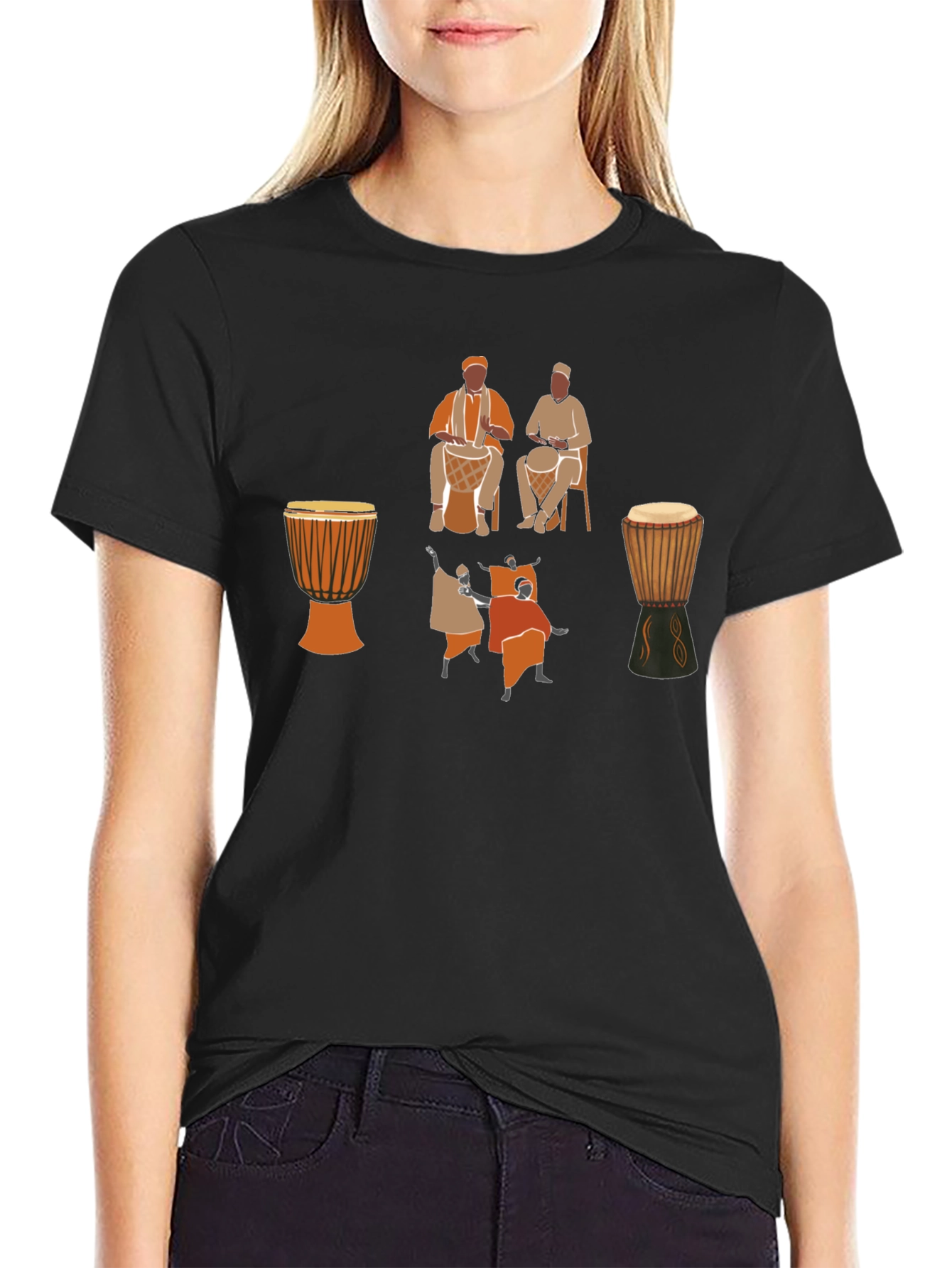 Djembe Drumming Graphic Tee - Black
