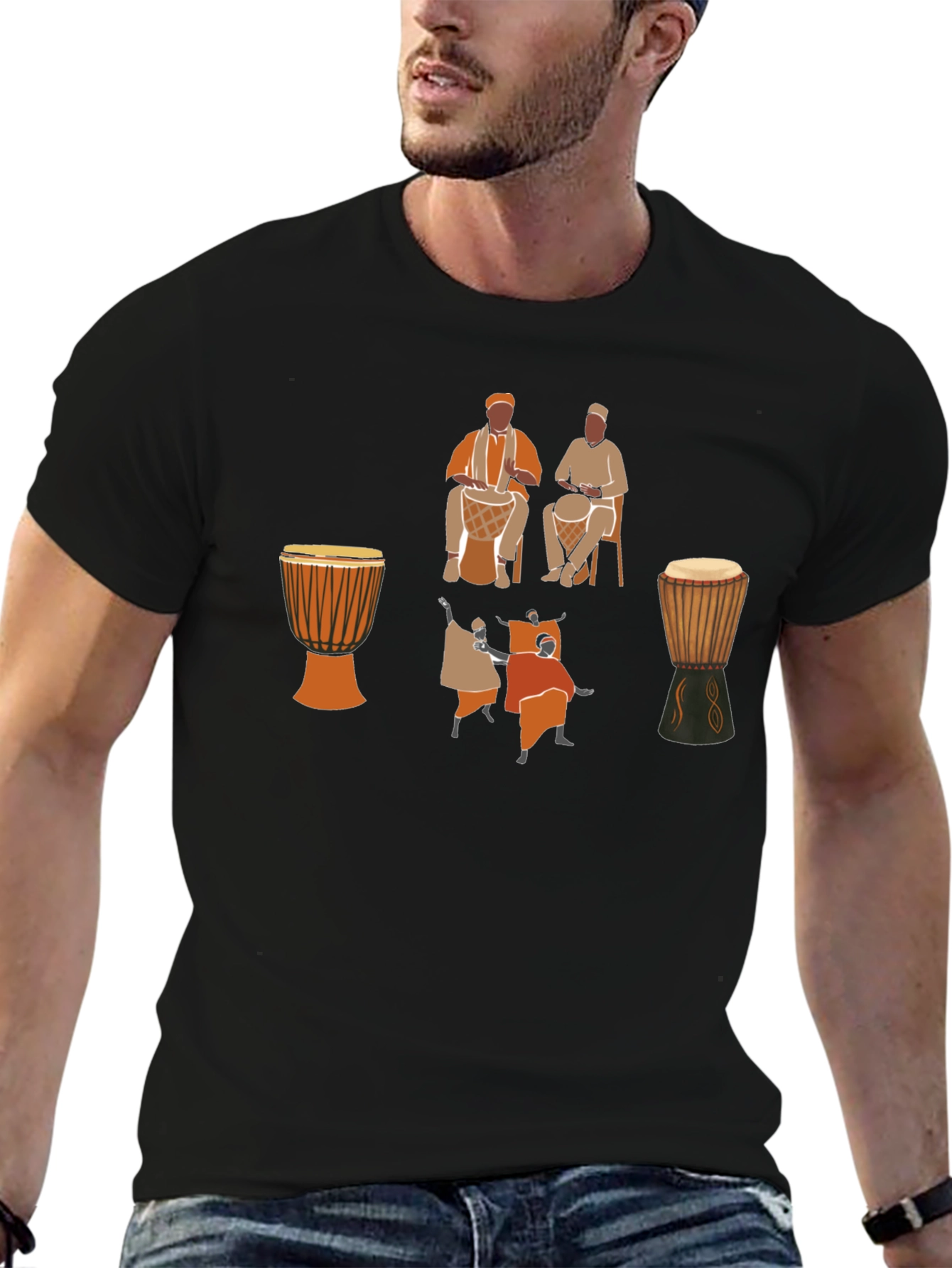 Djembe Drumming Graphic Tee - Black