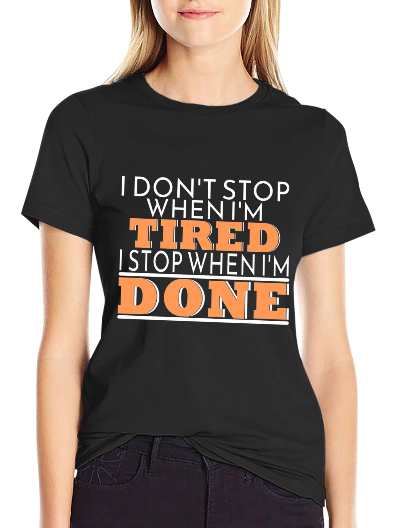 Motivational Mens Black T-Shirt - Dont Stop When Tired