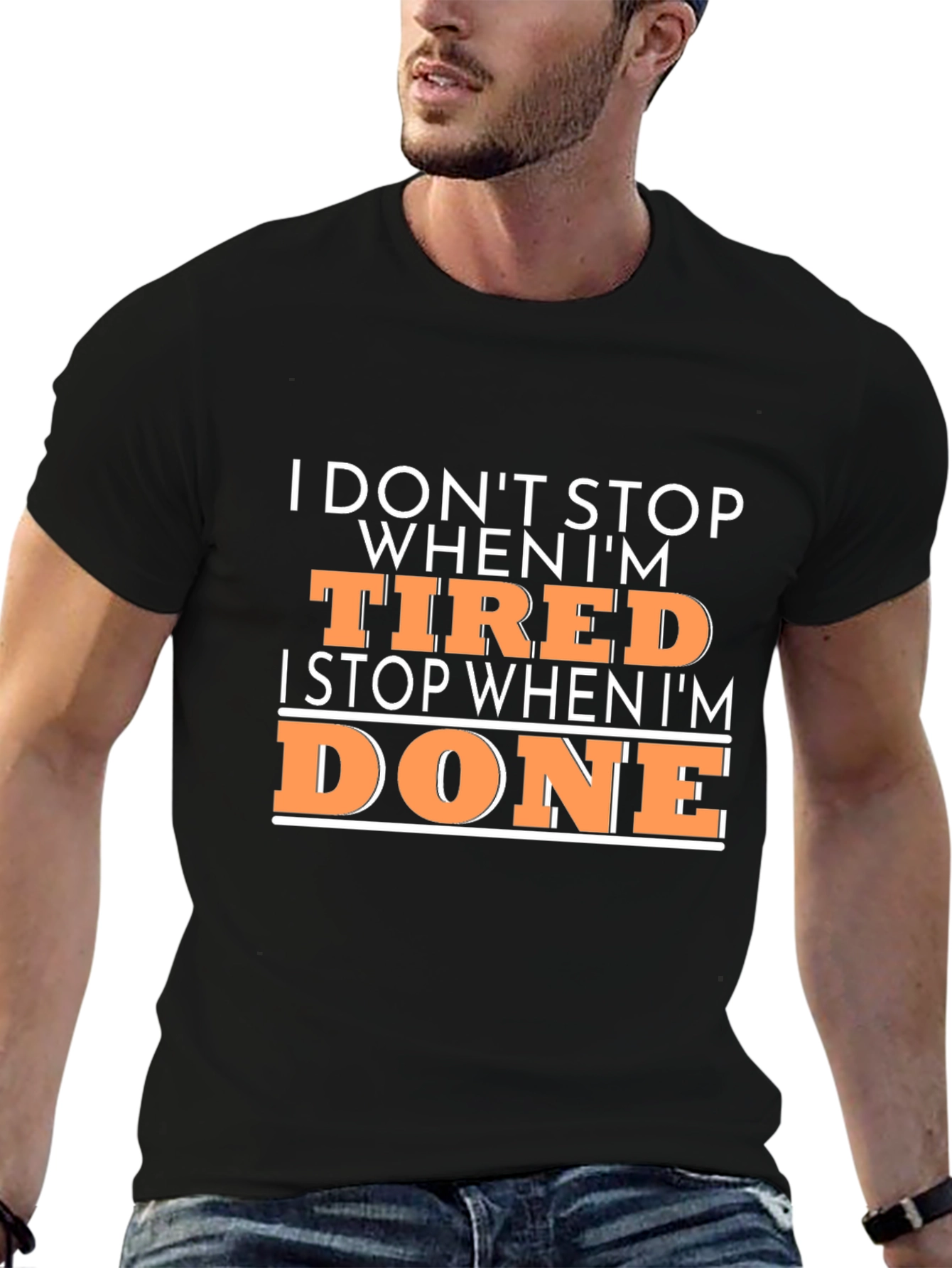 Motivational Mens Black T-Shirt - Dont Stop When Tired
