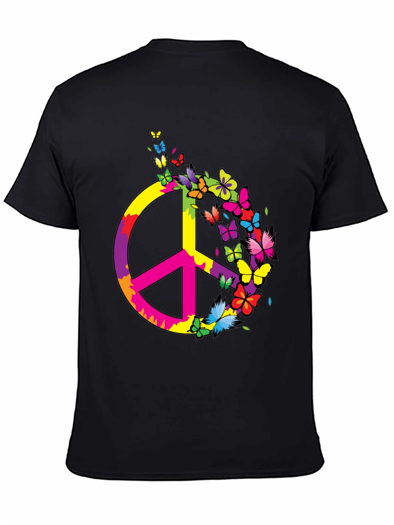 Peace Sign Butterfly Graphic Tee - Mens Black T-Shirt