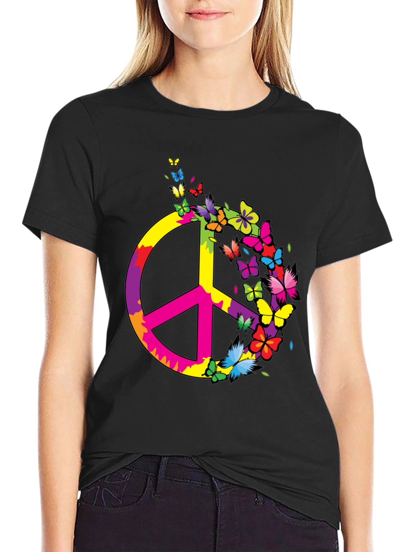 Peace Sign Butterfly Graphic Tee - Mens Black T-Shirt