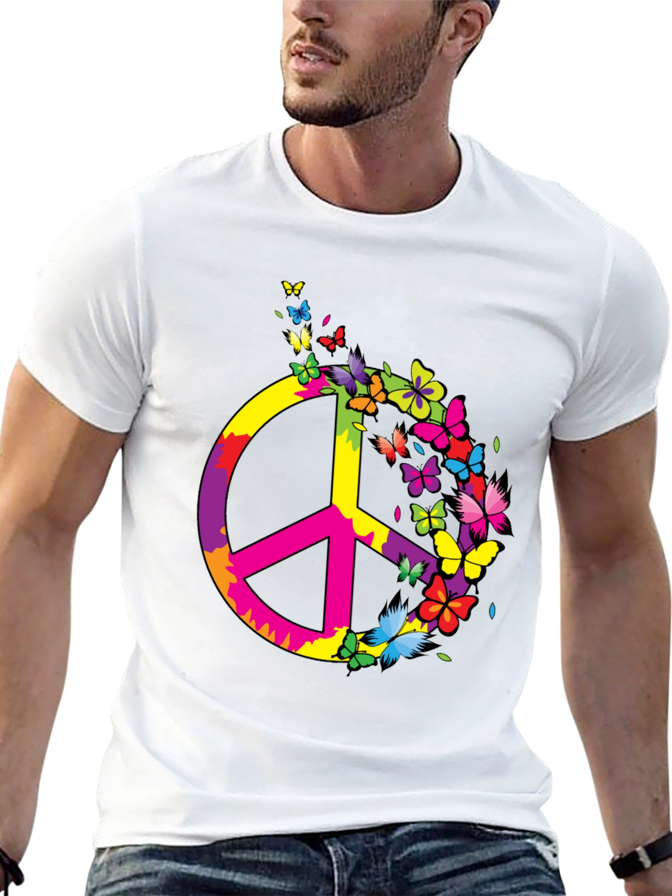 Peace Sign Butterfly Graphic Tee - Mens Black T-Shirt