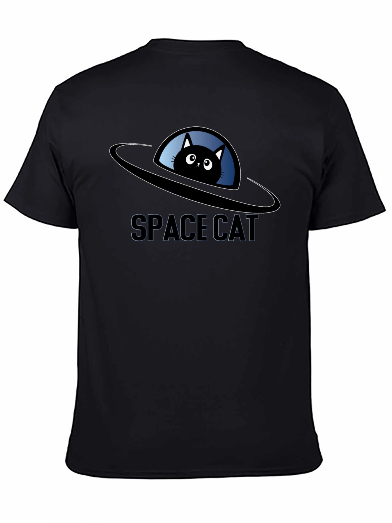 Space Cat UFO Black T-Shirt
