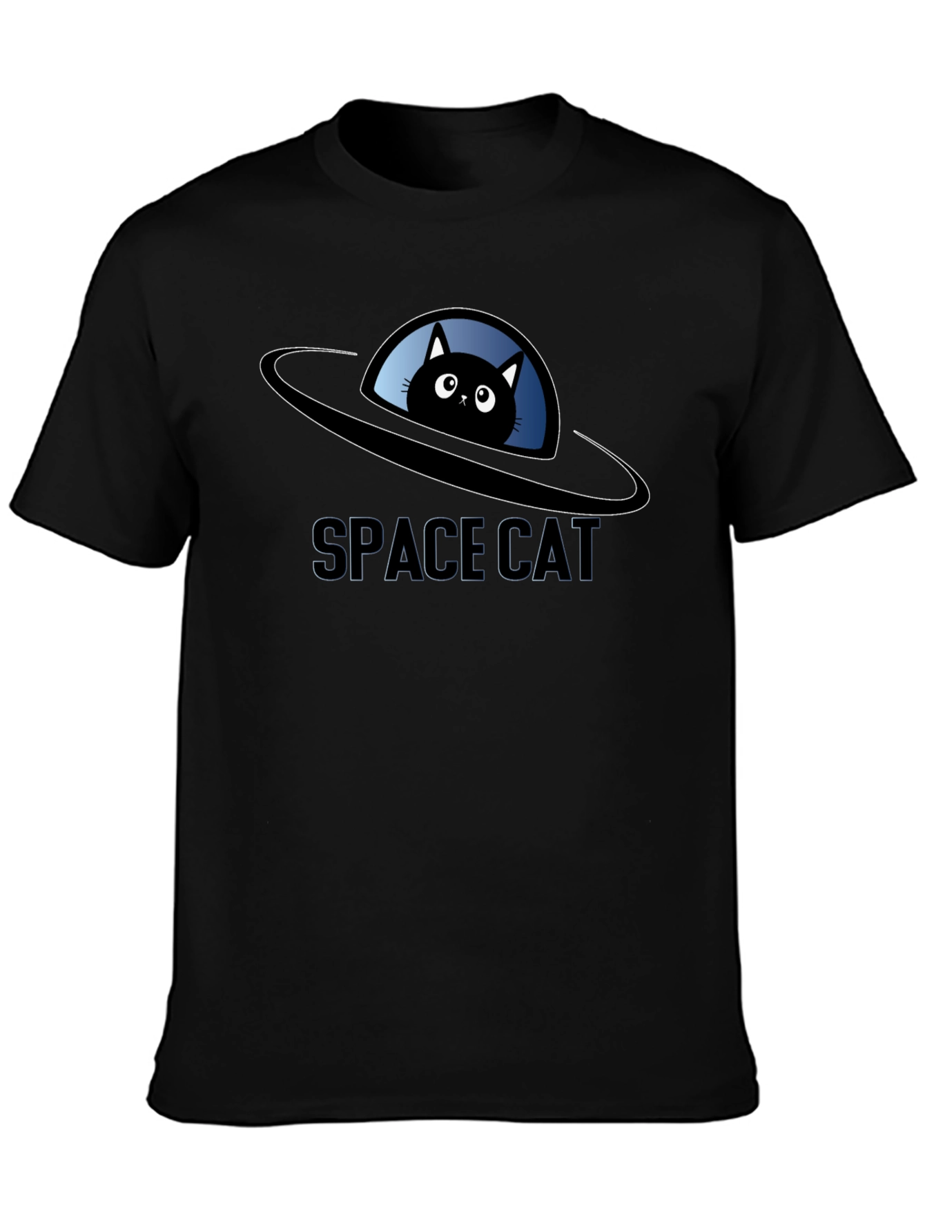 Space Cat UFO Black T-Shirt