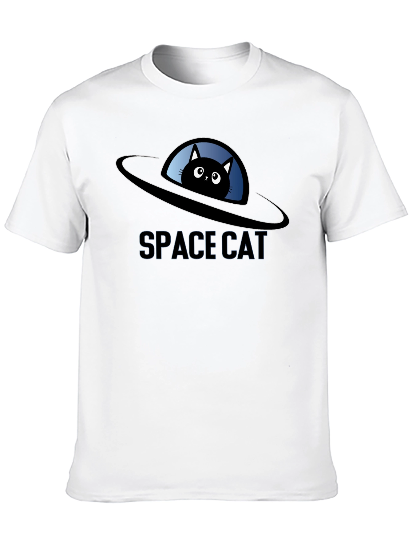 Space Cat UFO Black T-Shirt