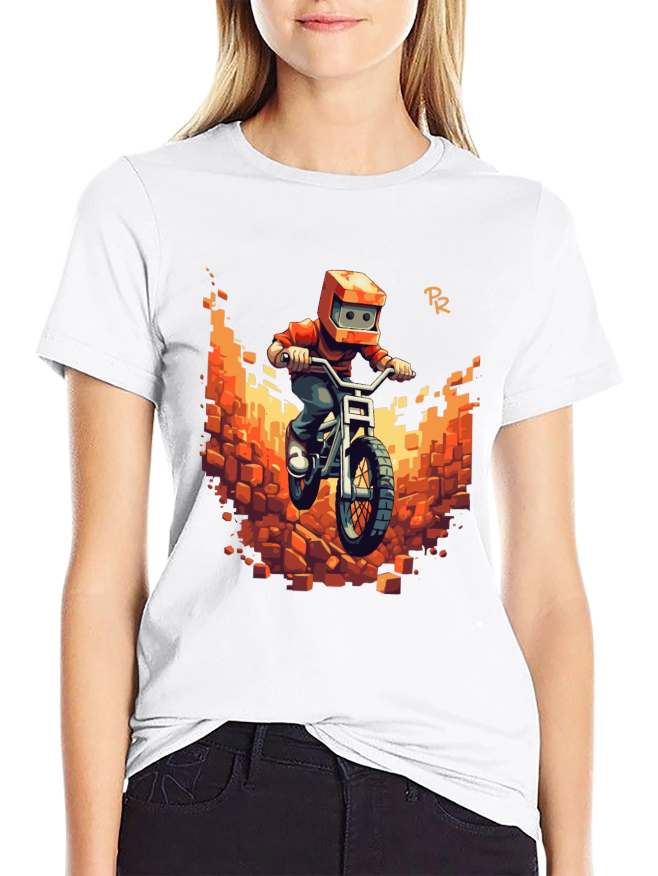 Pixel Bike Rider Black T-Shirt