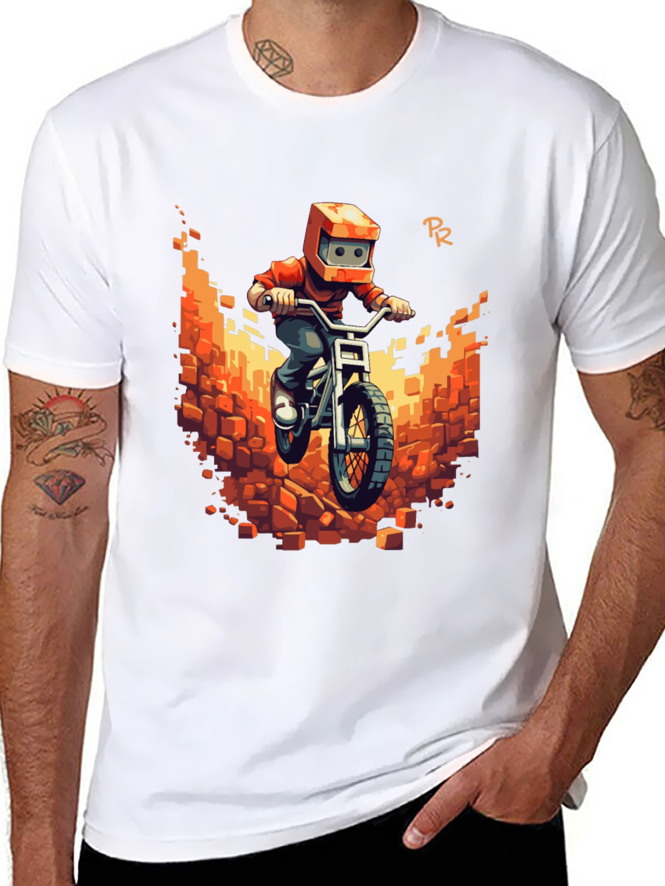Pixel Bike Rider Black T-Shirt