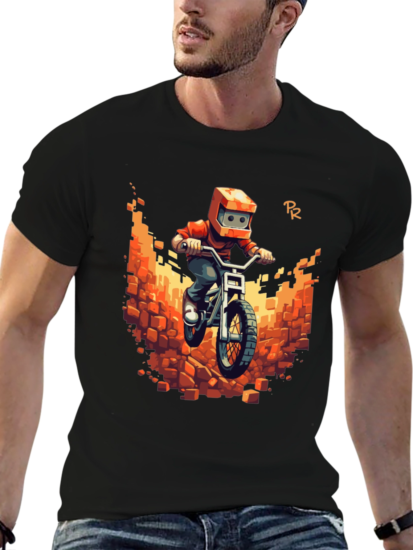Pixel Bike Rider Black T-Shirt