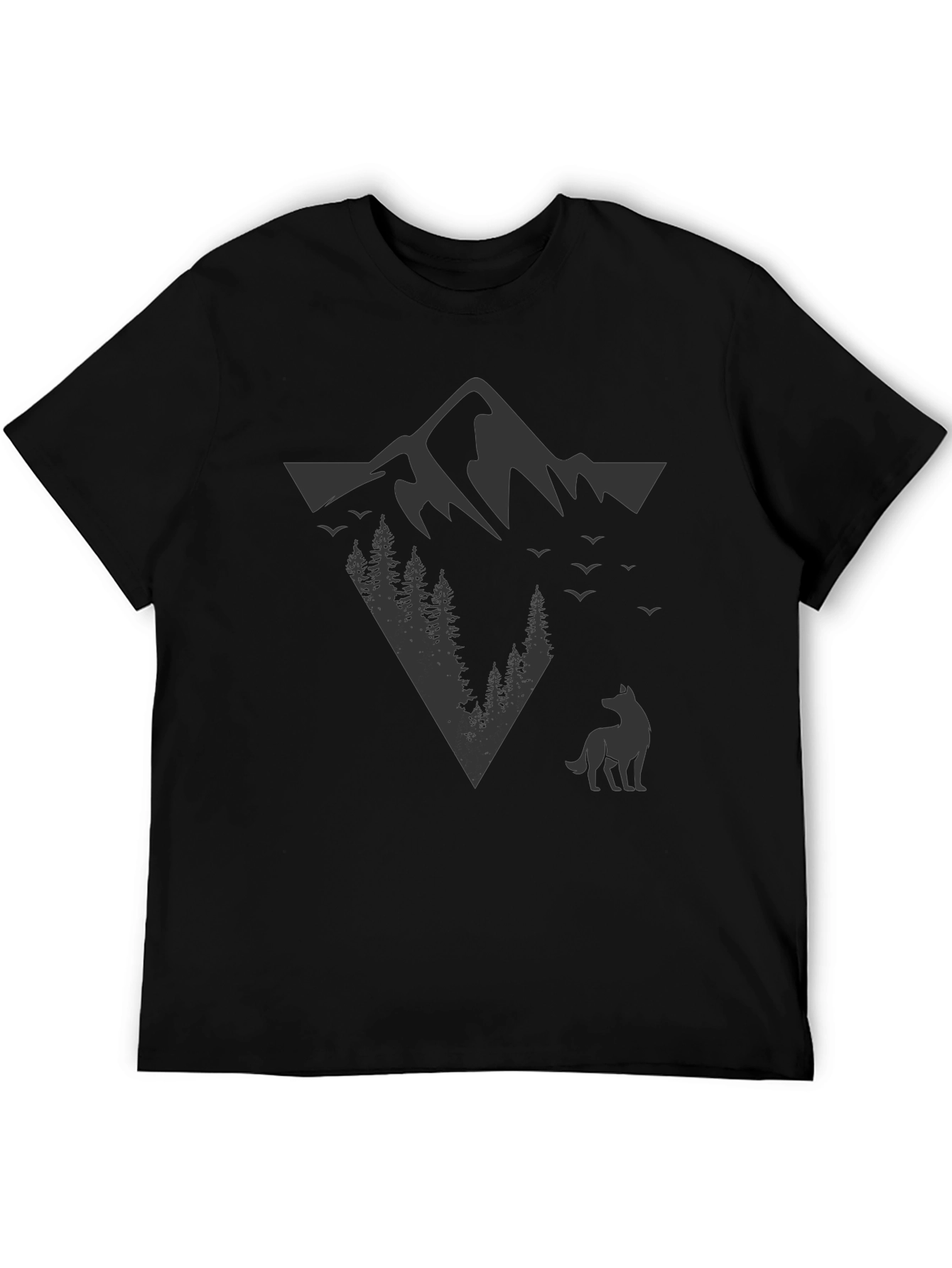 Mountain & Wolf Graphic Tee - Black Cotton T-Shirt