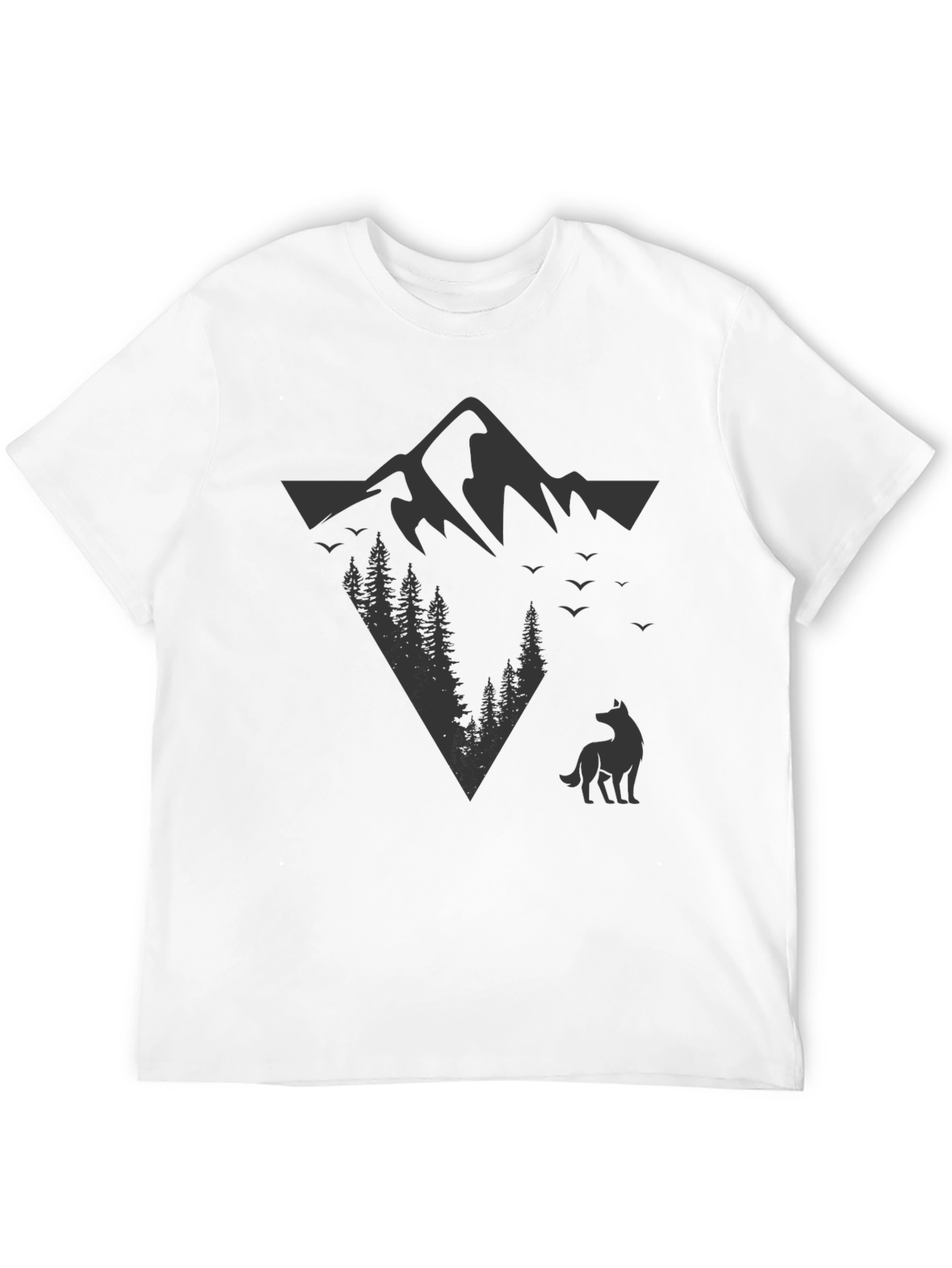 Mountain & Wolf Graphic Tee - Black Cotton T-Shirt