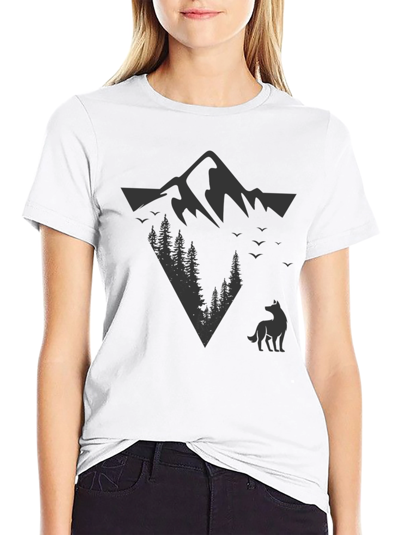 Mountain & Wolf Graphic Tee - Black Cotton T-Shirt