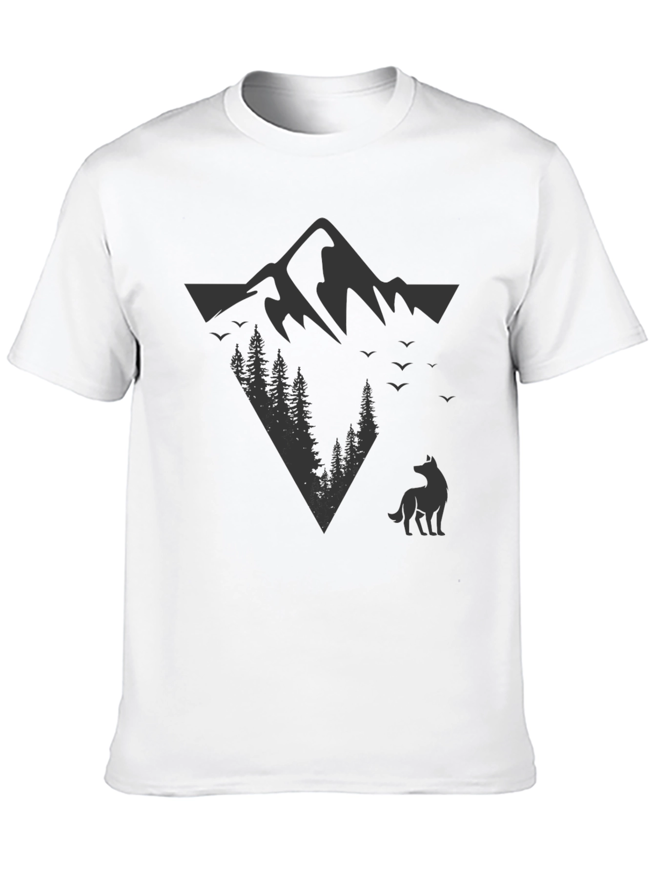 Mountain & Wolf Graphic Tee - Black Cotton T-Shirt