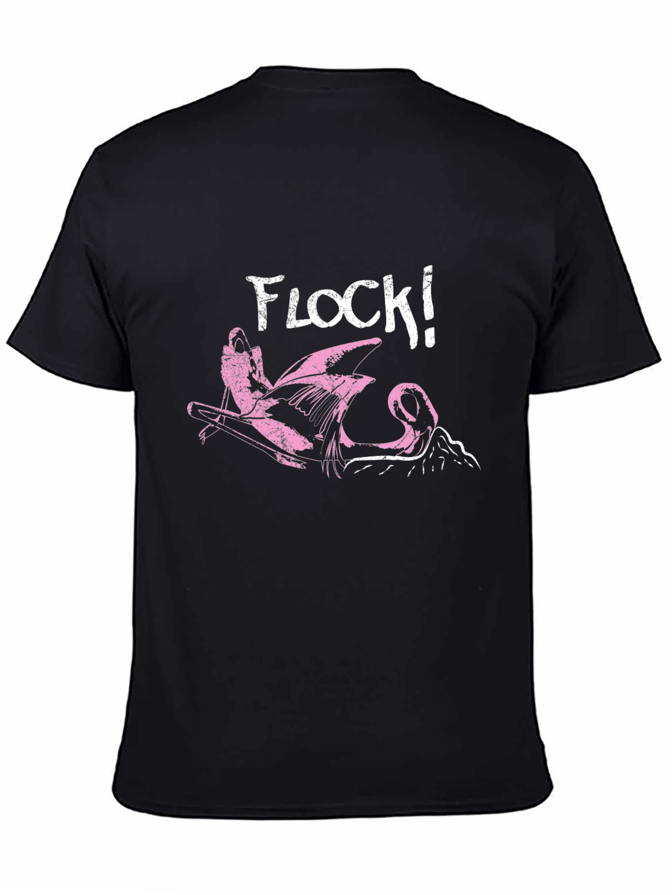 Flock! Flamingo Graphic Print Black T-Shirt