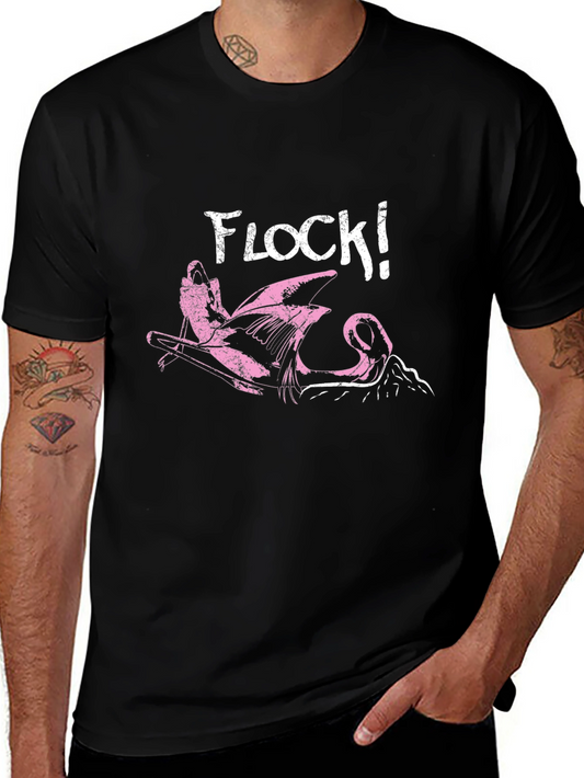 Flock! Flamingo Graphic Print Black T-Shirt
