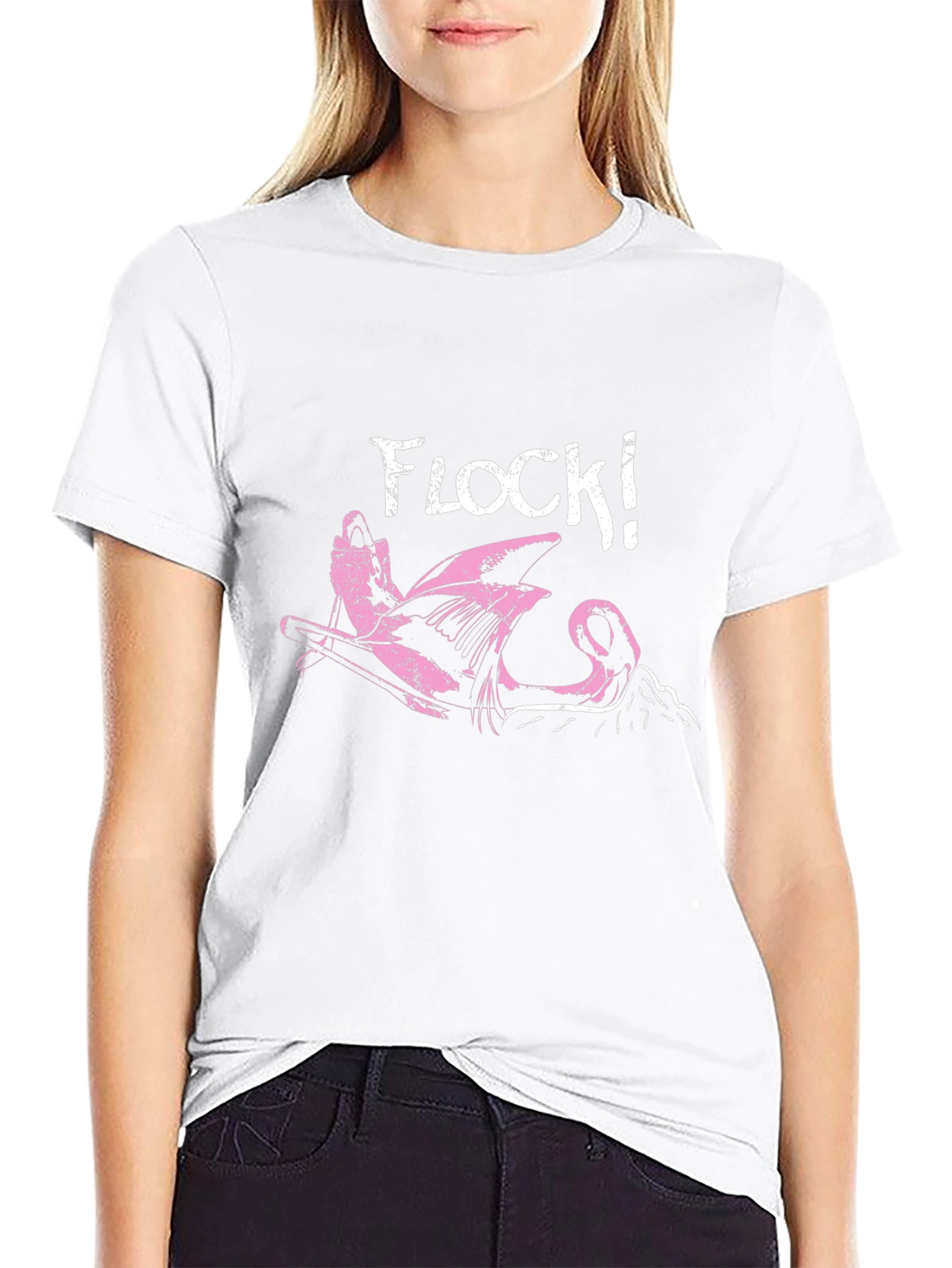 Flock! Flamingo Graphic Print Black T-Shirt