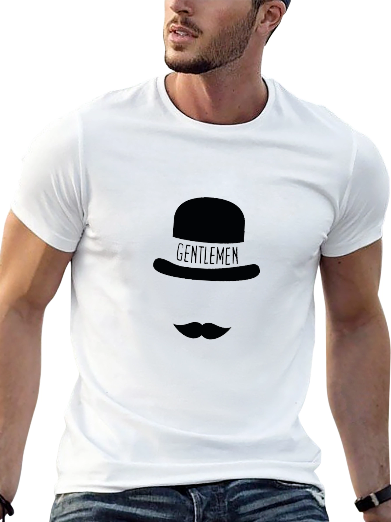 Gentlemens Hat & Mustache Graphic Tee - Black