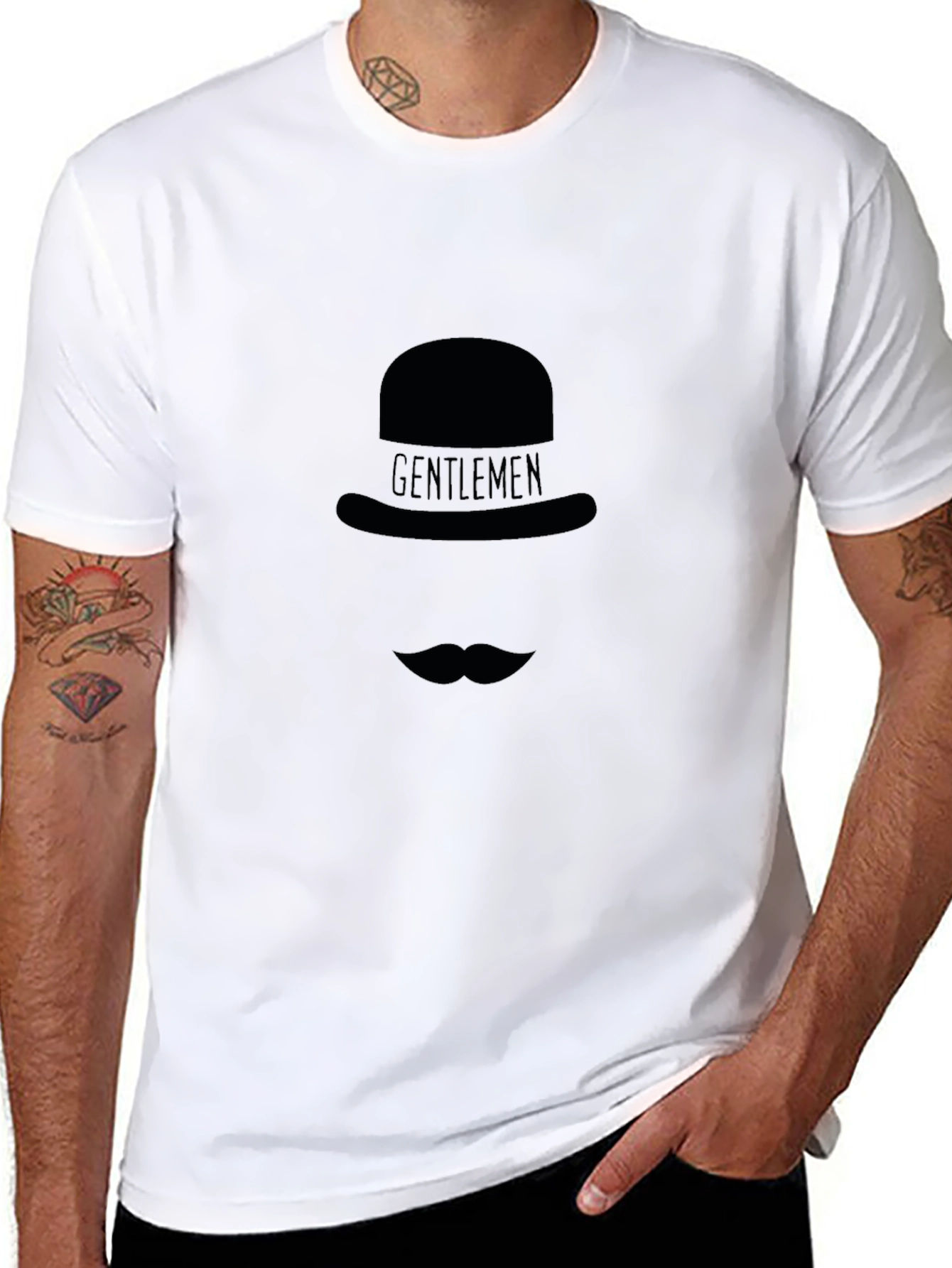 Gentlemens Hat & Mustache Graphic Tee - Black