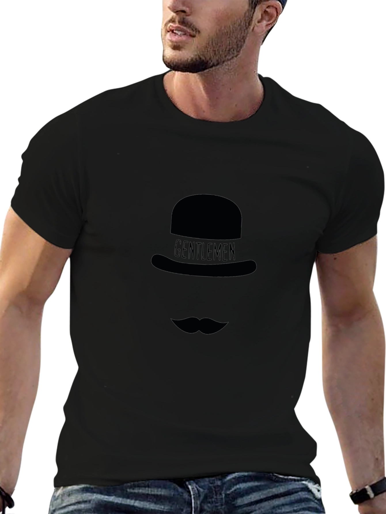 Gentlemens Hat & Mustache Graphic Tee - Black