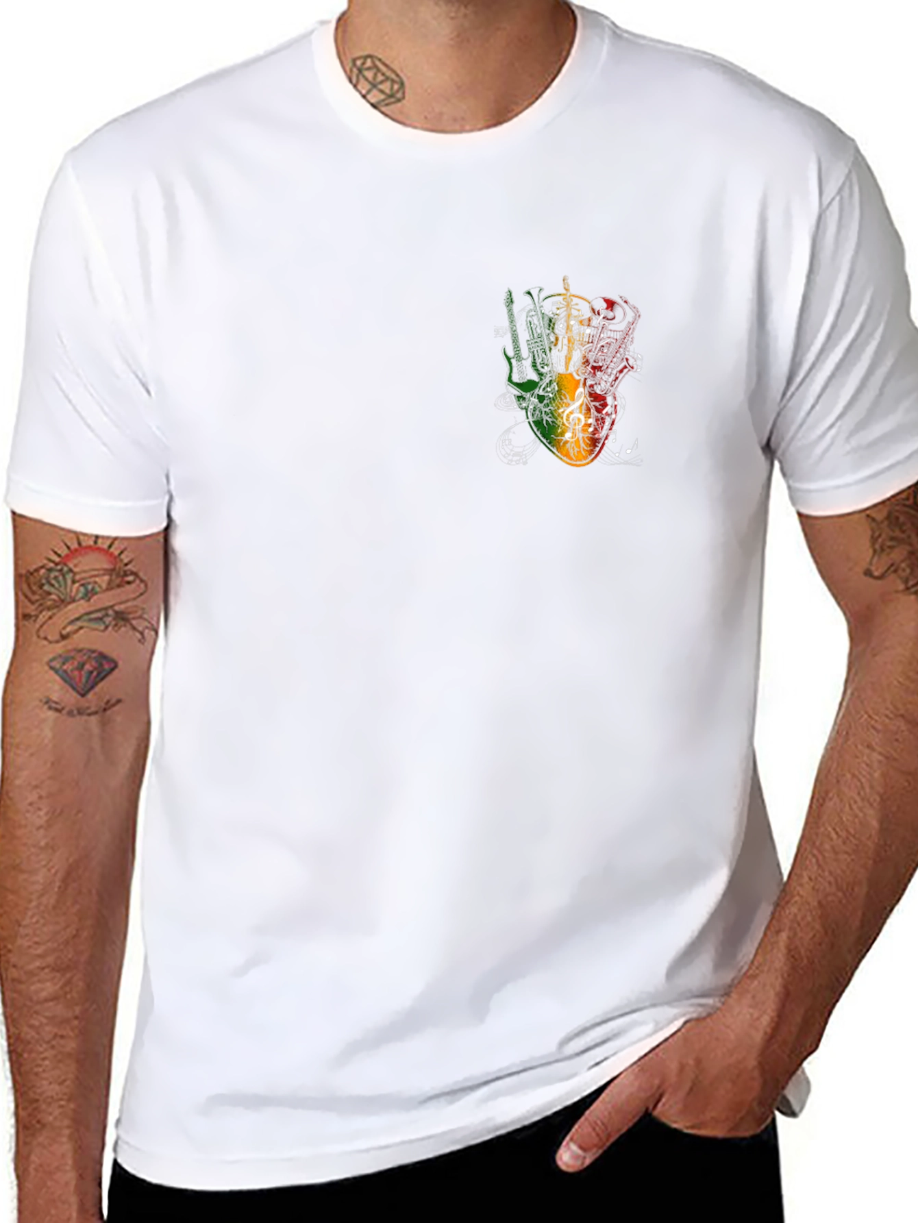 Rasta Guitar Graphic Black Tee - Music Lovers T-Shirt