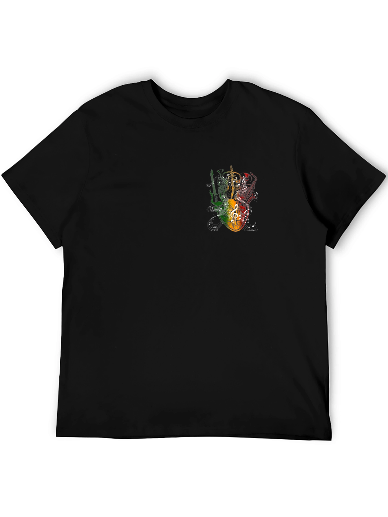 Rasta Guitar Graphic Black Tee - Music Lovers T-Shirt