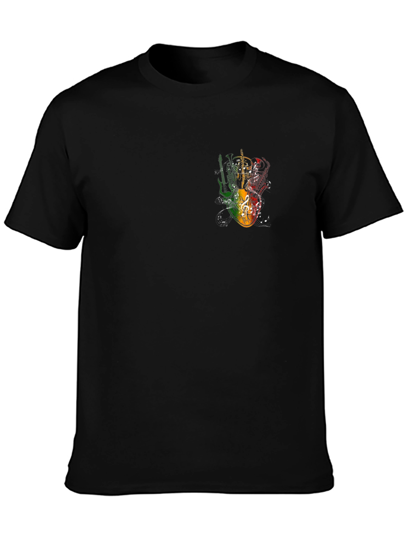 Rasta Guitar Graphic Black Tee - Music Lovers T-Shirt